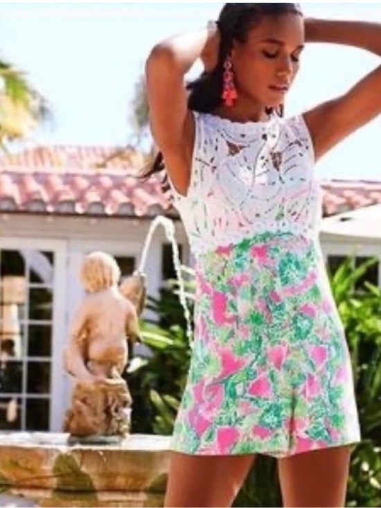 Lilly Pulitzer Pants - NWT Lilly Pulitzer Sadie Romper Lace with Pink & Green